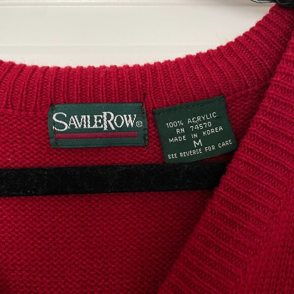 Men's Savile Row Red V Neck Sweater Vest – Classic Knit, Size Medium - Picture 5 of 5